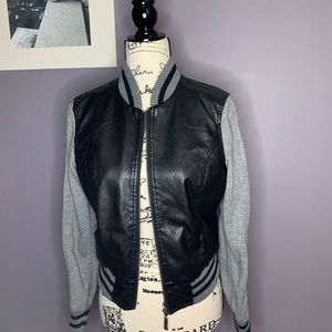Last Kiss faux leather varsity jacket